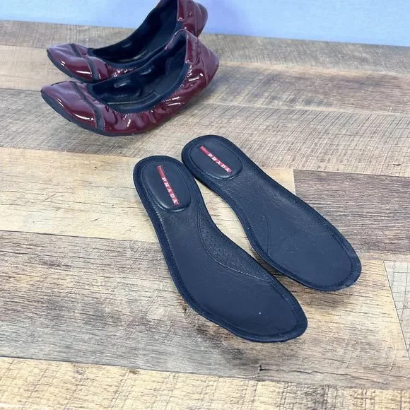 Prada Buffalo Dance Lux Ballet Flats Slip on Burgundy Red Size EU 37 (US 6.5) - Picture 4 of 9